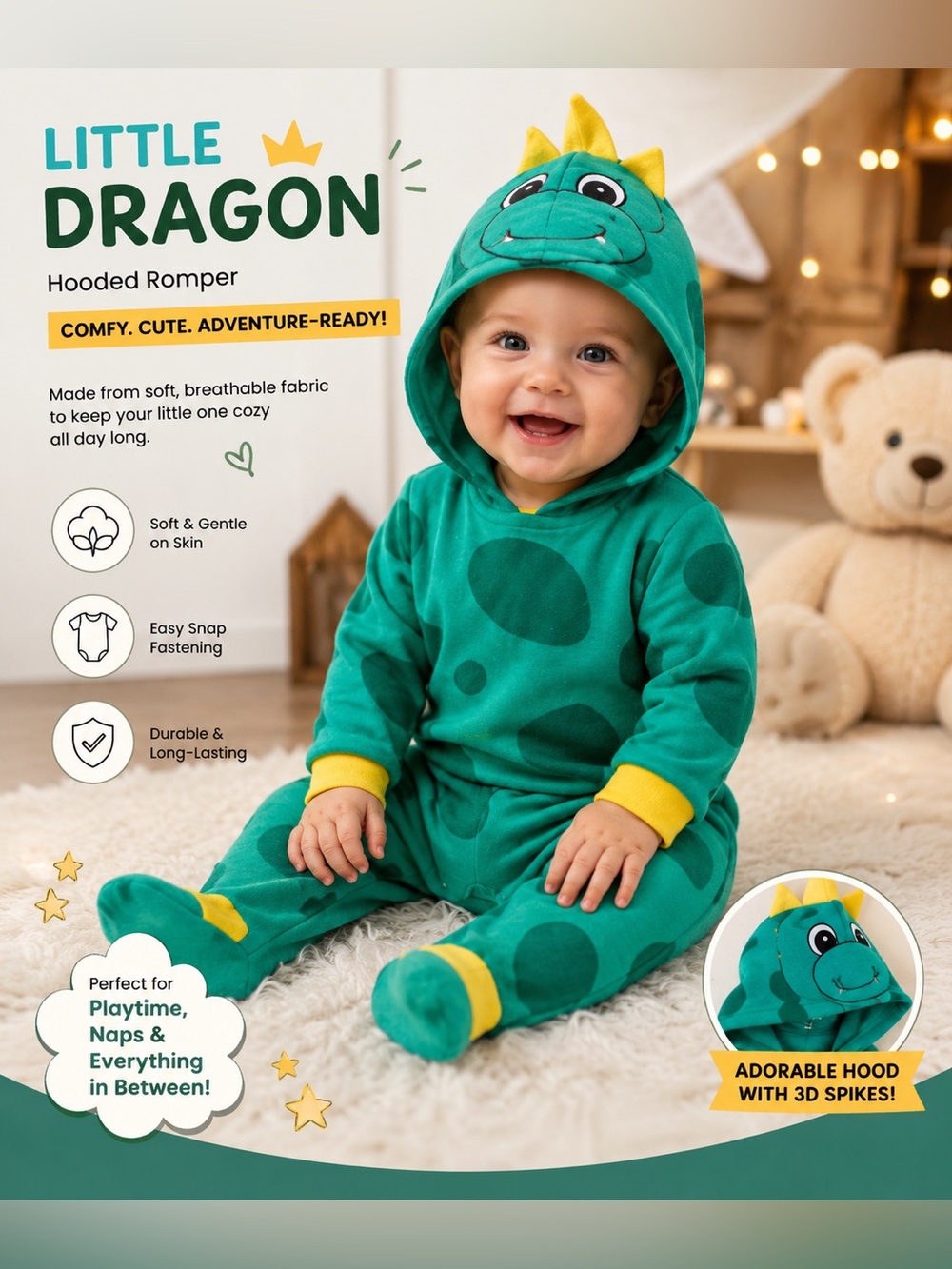 🐉🐉Target Infant Green Spotted Dragon Hooded Romper Costume 🐉🐉